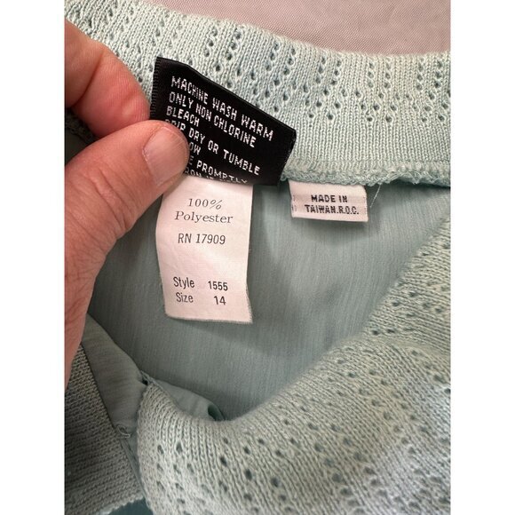 Pyke LTD Womens Teal Blouse 14 short sleeve polyester button up collared vintage - Picture 5 of 8